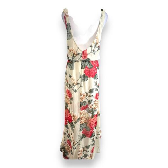 SHOW ME YOUR MUMU Ivory sheer Rose Floral Plunge Neckline & Back MAXIDRESS SZ M - Picture 8 of 16
